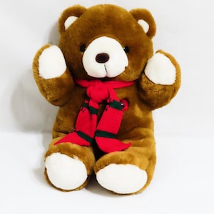 Vintage My Christmas  Brown Bear Scarf Stuffed Animal