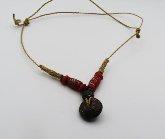 Vintage African Colorful Beads And Hemp Cord Adju… - image 2
