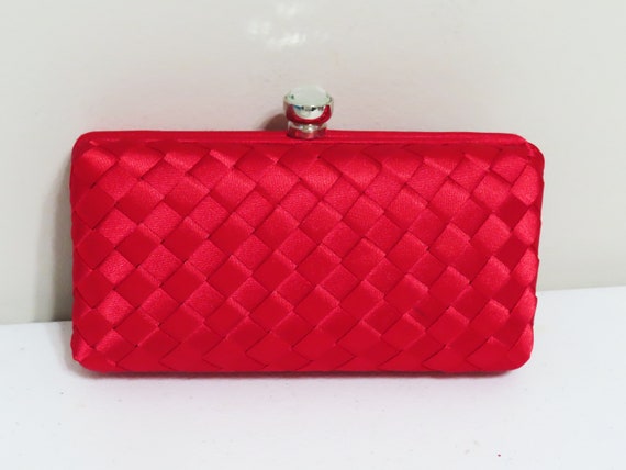 Red satin weave box clutch, Formal clutch, Women … - image 1