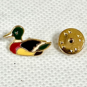 Vintage Enamel Duck Brooch Pin: Gold Tone Accent