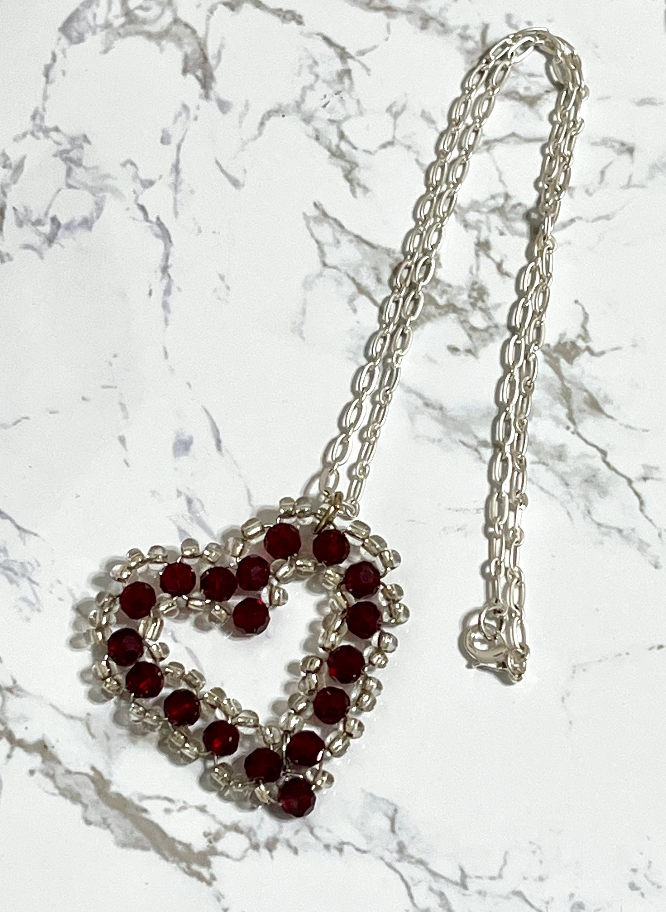Handmade Red Crystal Heart Pendant Necklace - Silver Plated Chain - Etsy