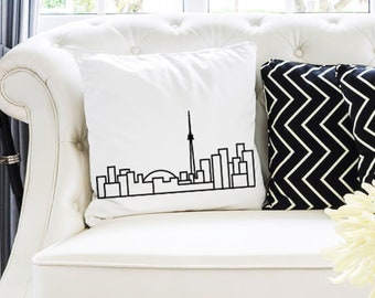 Cushion Case with City Skyline Graphic - White 18"x18" - Travel Home Decor (Insert not included)