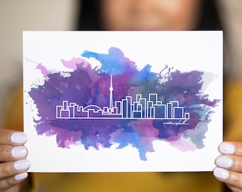 Watercolour City Skyline Postcard -  5"x7" - Travel Gift and Mementos