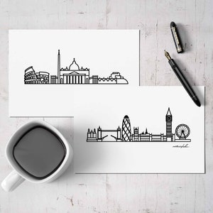 Postal Skyline Personalizada - Impresión 5"x7" - Elige tu ciudad - Regalo de viaje y Recuerdos de las ciudades que amas - Impresiones minimalistas coleccionables