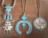 Vintage Native American Pewter Jewelry. 1960 39 s Turquoise Jewelry with three beautiful designs. Squash Blossom, Totem Pole and Kachina Doll.