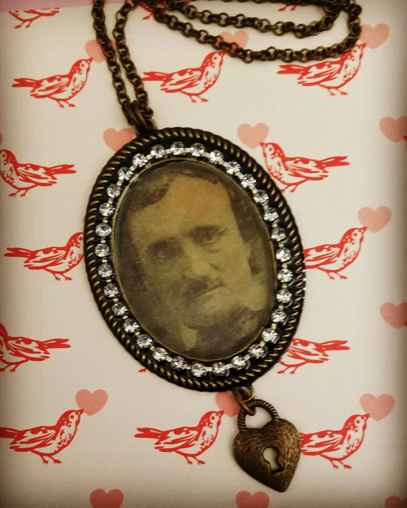 Edgar Allan Poe Portrait Necklace in Beautiful Brass Bezel With