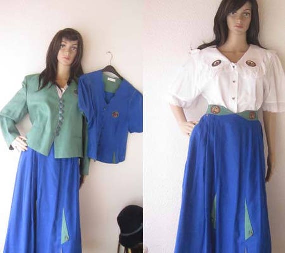 Vintage 80s Costumes Combination 4 Parts Julius Lang Dirndl Costume Dress Skirt Blouse 40Meter