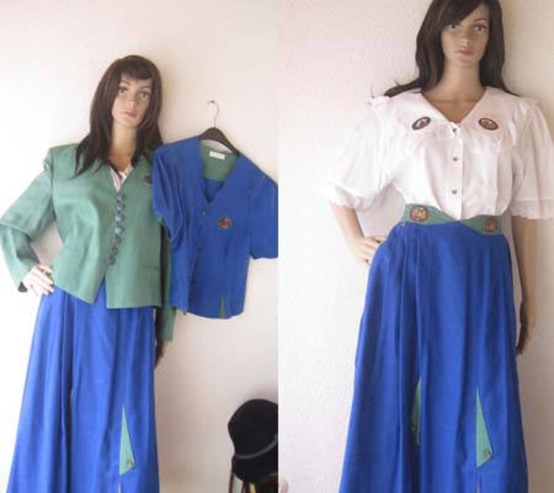 Vintage 80s Costumes Combination 4 Parts Julius Lang Dirndl Costume Dress Skirt Blouse 40Meter