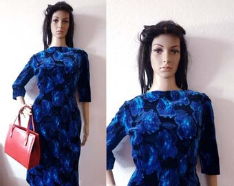 Original 50er Jahre Samtkleid 50s Velvet Dress Kleid Etuikleid