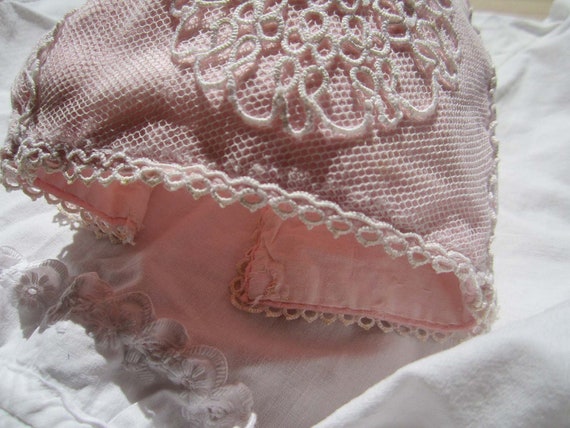 Edwardian antique baby hat around 1900's pink lace