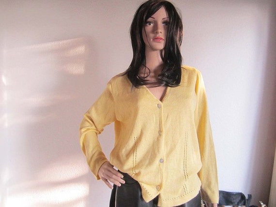Vintage 80s Joye+Fun Cardigan Knit Crochet Strickj