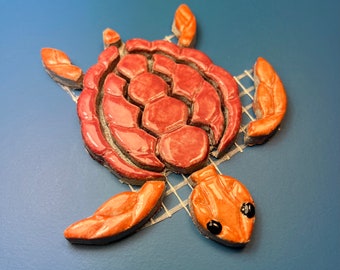 Mosaiksteine, Schildkröte, orange/rosa , 11x11cm, 1Stück , frostbeständig, für Bodenanwendung geeignet