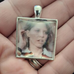 1&quot; x 1&quot; Square Photo Pendant: Lindsay Wagner as Jaime Sommers, the Bionic Woman. 1970s Icon.