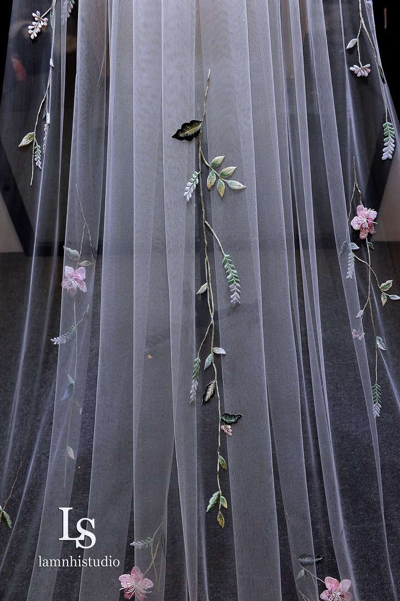 LS186/3D embroidery flower veil/ embroidery veil / flower veil/ bridal veil/ unique veil/ custom veil/ bespoke veil image 4