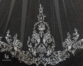 Ls95/ laceveil/1 tier veil/bridal lace veil/ bridal veil / wedding veil/ cathedral veil/ custom veil