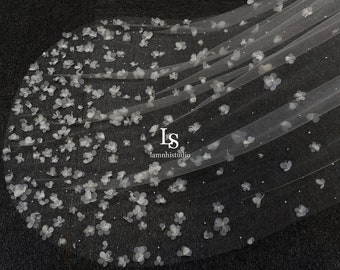 LS125/ 3D floral veil/ 1 tier veil/ chapel veil/ bridal veil/ weddingveil/custom veil