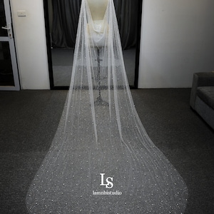 LS103/ Sparkle cape veil/ glitter cape veil/pearl veil / cape veil/ cathedral veil/ custom veil/chapel cape veil image 2