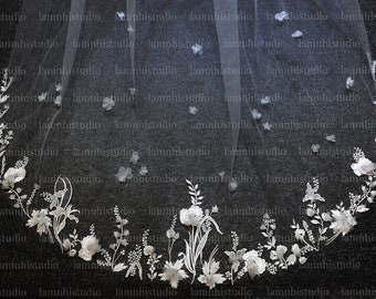 LS163 / Flower Lace Wedding Veil: Chapel Length, Bespoke Bridal Veil
