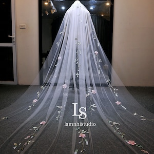 LS186/3D embroidery flower veil/ embroidery veil / flower veil/ bridal veil/ unique veil/ custom veil/ bespoke veil image 10