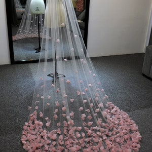 LS100/ 3D flower veil/dusty pink flower veil/1 tier veil/chapel veil/customveil image 7