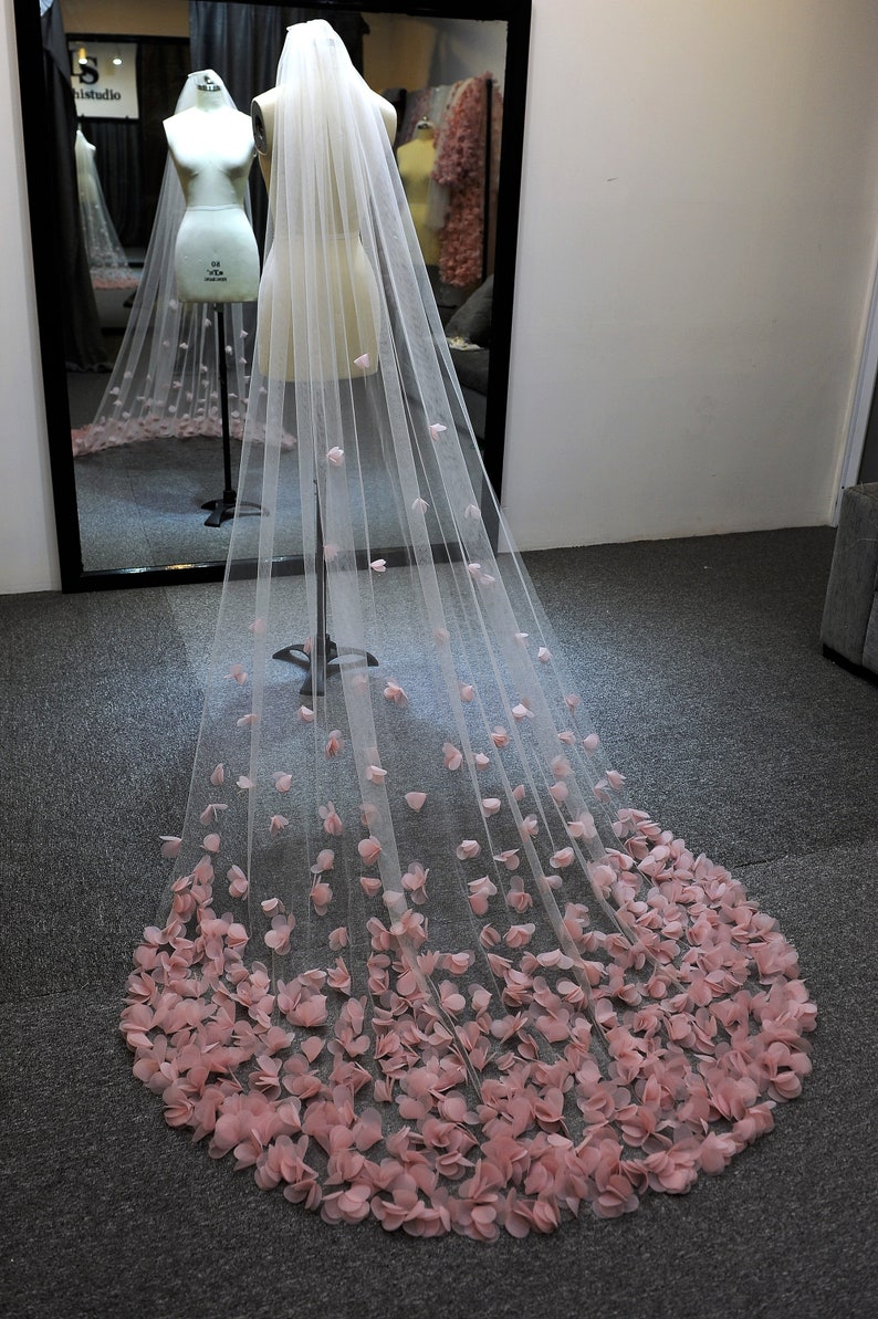 LS100/ 3D flower veil/dusty pink flower veil/1 tier veil/chapel veil/customveil image 7