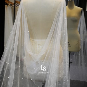 LS103/ Sparkle cape veil/ glitter cape veil/pearl veil / cape veil/ cathedral veil/ custom veil/chapel cape veil image 4