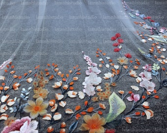 LS166/3D Embroidery flower veil / bridal veil/ flower veil/ wedding veil/ custom veil