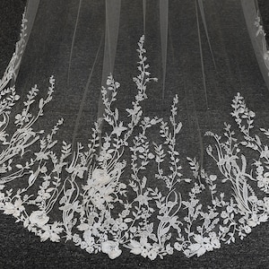 LS94/leaf & flower lace veil/ 1 tier veil/ chapel veil/ customveil