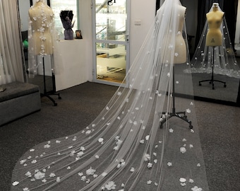 LS83/ 3D Big flower veil / 1 tier veil/ cathedral veil/ custom veil