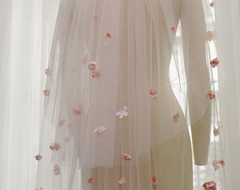 LS17 / Floral Wedding Veil: 2-Tier Tulle Veil with Silk Flowers