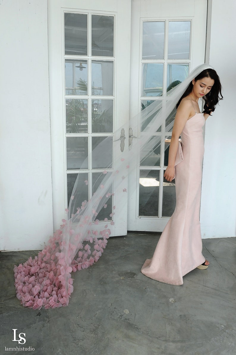 LS100/ 3D flower veil/dusty pink flower veil/1 tier veil/chapel veil/customveil image 5