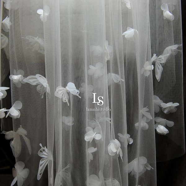 LS109/ butterfly &floral veil/ finger tip veil/ 1 tier veil/ custom veil