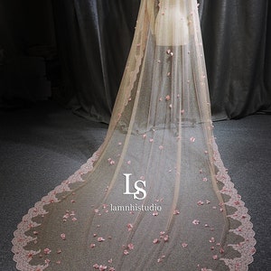 LS53/Bridal cape veil/ Glitter veil/Mantilla veil /blush pink flower cape veil/ lace veil/ lace cape/custom cape/ cathedral veil image 8