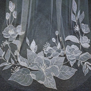 LS177/ embroidery flower veil / flower veil/ bridal veil/ wedding veil / embroidery veil/ unique veil/ simple veil/