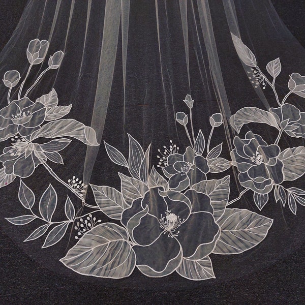 LS180/embroidery flower veil/ flower veil /embroidery veil /wedding veil /custom veil /bespoke veil