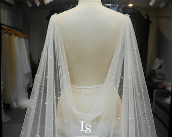 LS103 / Sparkle Glitter Tulle Cape Veil: Cathedral Bridal Veil, 3 Meter
