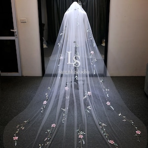 LS186/3D embroidery flower veil/ embroidery veil / flower veil/ bridal veil/ unique veil/ custom veil/ bespoke veil image 2
