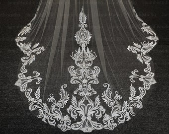 LS77 / Lace Cathedral Wedding Veil: Scalloped Edge, 3m Long