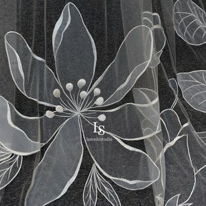 LS111/ Embroidery flower veil/1 tier veil/ bridal veil/ custom veil/ cathedral image 4