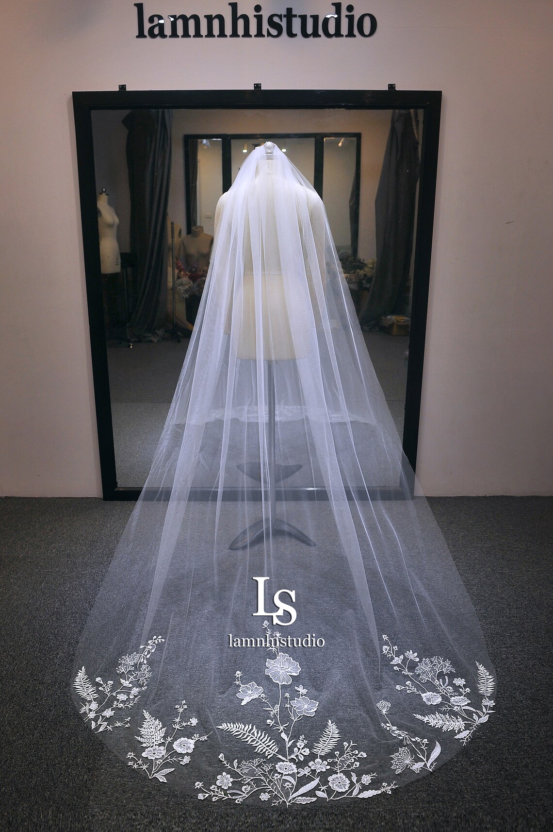 LS90/ Flower Lace Veil/ Bridal Veil/ Wedding Veil/ Lace Etsy