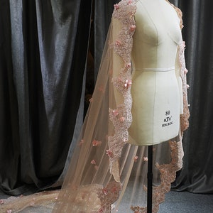 LS53/Bridal cape veil/ Glitter veil/Mantilla veil /blush pink flower cape veil/ lace veil/ lace cape/custom cape/ cathedral veil image 7
