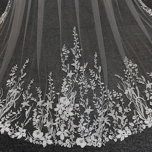 LS92/ Flower leaf lace veil/ 1 tier veil/ cathedral veil/custom veil