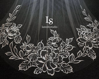 LS184/Embroidery flower veil/ bridal veil/ embroidery veil/ flower veil /wedding veil/ 1 tier veil/ custom veil/ cathedral veil