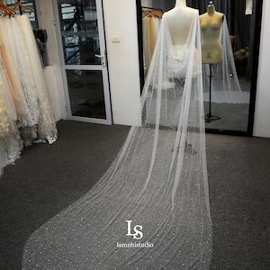 LS103/ Sparkle cape veil/ glitter cape veil/pearl veil / cape veil/ cathedral veil/ custom veil/chapel cape veil image 3