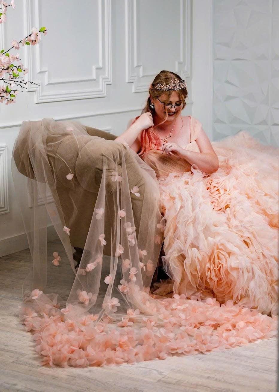 LS89 / 3D Blush Pink Flower Cathedral Veil - 3 Meter - Etsy Canada
