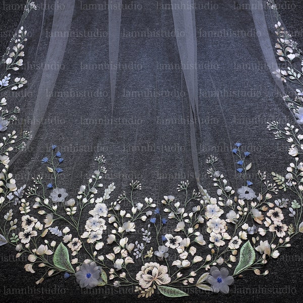 LS159/ 3D embroidery flower / embroidery veil / flower veil/ bridal veil/ unique veil/ custom veil/ bespoke veil