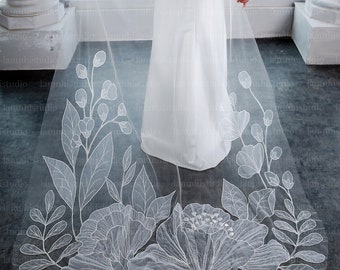 LS121/embroidery flower veil/1 tier veil/mantilla style/ bridal veil/ wedding veil/ custom veil