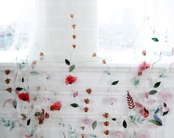 LS43 / 3D Floral Embroidery Bridal Veil: Chapel Length, Custom Colors