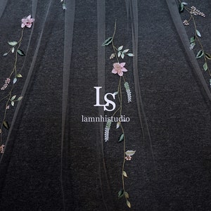 LS186/3D embroidery flower veil/ embroidery veil / flower veil/ bridal veil/ unique veil/ custom veil/ bespoke veil image 7