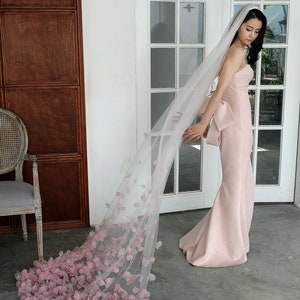 LS100/ 3D flower veil/dusty pink flower veil/1 tier veil/chapel veil/customveil image 3